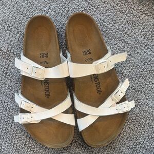 Birkenstock Franca Sandals in white patent leather, size 39 or 8, Excellent con